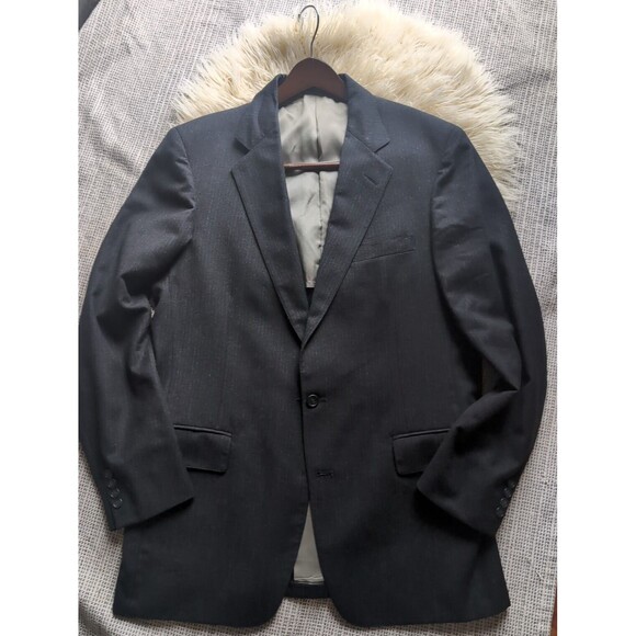 Hects Cricketeer Vintage Suit Jacket Men's 46R Dark Gray Wool Light Pinstripe - Picture 2 of 7